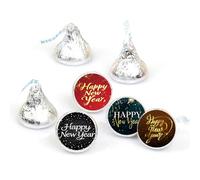 480 calcomanías de Feliz Año Nuevo, etiquetas de gotas de chocolate, calcomanías de caramelo, 0.75 pulgadas, grandes etiquetas redondas brillantes para decoraciones de fiestas, etiquetas de regalo