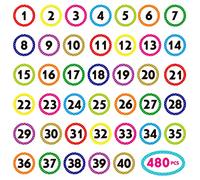 480 Pegatinas de Lunares de los números del 1 al 40 para la oficina, aula, u organización (cada una mide 2.5 cm de diámetro)