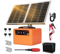 48KM Solar Pastor Electrico con Batería, 6KV-12KV pastor electrico Cerca eléctrica Controlador, 0.3-1.5J Cerca eléctrica Pastor para Cría de animales pastores, para Granja Pastar Jardín (Orange)