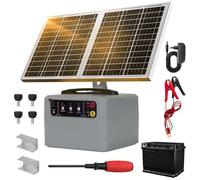 48KM Solar Pastor Electrico con Batería, 6KV-12KV pastor electrico Cerca eléctrica Controlador, 0.3-1.5J Cerca eléctrica Pastor para Cría de animales pastores, para Granja Pastar Jardín (Gray)