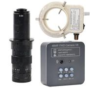 48MP HDMI USB Industrial Video Microscope Camera for Machine Vision Camera Mobile Phone Maintenance Inspection & 180X C-Mount Lens Whit 56-LED Adjustable Ring Light