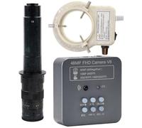 48MP HDMI USB Industrial Video Microscope Camera for Machine Vision Camera Mobile Phone Maintenance Inspection & 300X C-Mount Lens Whit 56-LED Adjustable Ring Light