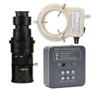 48MP HDMI USB Industrial Video Microscope Camera for Machine Vision Camera Mobile Phone Maintenance Inspection & 200X C-Mount Lens Whit 56-LED Adjustable Ring Light