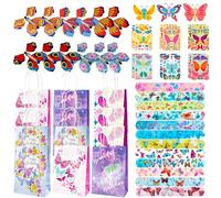 48Pcs Cumpleaños Mariposas Regalo de Fiesta, Mariposa Voladora Mágicas, Vinilo Pegatinas, Pulseras Niños Cumpleaños, Bolsas de Regalo para Fiestas, para Niños y Niñas Regalos de Fiesta de Cumpleaños