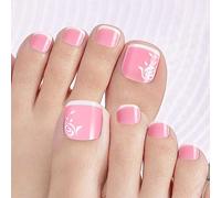 48pcs French ToeNails Rose Kiiwah 48 Piezas Uñas de Los Pies Postizas, 12 Tamaños Rosa Francesas Uñas Falso Acrilicas de Pies Fake Toenail Tips Set con Pegamento para Mujeres y Niñas
