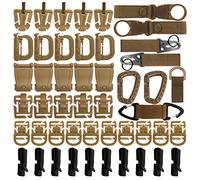 48PCS Tactical Gear Clip Set Accesorios De Correas Molle para Mochila Táctica Bolsa Chaleco Cinturón Soporte Llavero De Nailon, Anillo En D Gancho para Colgar con Bloqueo Botella De Agua Clip (Caqui)