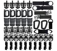48PCS Tactical Gear Clip Set Accesorios De Correas Molle para Mochila Táctica Bolsa Chaleco Cinturón Soporte Llavero De Nailon, Anillo En D Gancho para Colgar con Bloqueo Botella De Agua Clip (Negro)