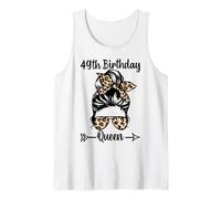 49 cumpleaños Queen Happy 49 años de Edad, moño desordenado Leopardo Camiseta sin Mangas