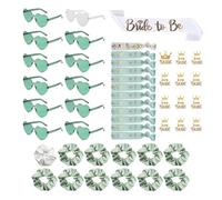 49 piezas Jga Accessoires Frauen JGA Brille Team Braut Haargummi Armbänder für Junggesellenabschied Frauen, 1Bride to be Schärpe +12 Herzförmige Brille +12 Haargummi+12 Armband+12 Aufkleber JGA Deko