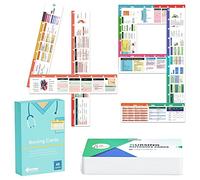 49 tarjetas de referencia horizontales de enfermería, juego de artículos esenciales para la escuela de enfermería, hojas de trucos adicionales, valores de laboratorio, electrocardiograma, vitales,