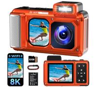49FT Camara Acuatica Sumergible 8K WiFi con Pantalla Táctil de 2,88" | Maxmango 90MP Cámara Digital con Autofocus, Tarjeta de 32GB, Protección Antipolvo y Antigolpes para Snorkel y Viajes-Naranja