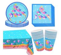 49pcs Vajilla de Fiesta Temática, Vajilla para Fiestas de Tiburón, Plato de papel, Vasos, Toallas, Manteles, Shark Party Supplies Decoration- 16 personas