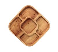 4BIG.fun Bandeja de Madera Natural 25 x 25 cm Con 5 Compartimentos, Plato para Servir Aperitivos y Queso, Tabla para Carne