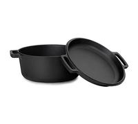 4BIG.fun Cazuela de Hierro Fundido con Tapa Ø 28 cm - 6 L - Olla Tradicional 2 en 1 - Horno holandés con Tapa de Doble Función Sartén Plancha para Inducción - Pan, Sopa, Cazuela