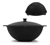 4BIG.fun Kazan de hierro fundido de 6 L con tapa de aluminio, base plana, uzbek, olla giratoria NAMANGAN Kazan Uzbeki Asia WOK Olla de hierro fundido Grillwok