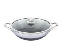 4BIG.fun Sartén wok de acero inoxidable Ø 32 cm con tapa de cristal, wok asiático apto para todas las placas, inducción, estructura de panal con revestimiento antiadherente