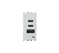 4box - Fuente de alimentación USB CCA 20W compatible con Vimar® Plana™, para cargar sus dispositivos sin fuente de alimentación 3 conectores: dos tipo C y uno tipo A. Color Blanco