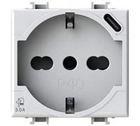 4Box - P40 USB 3.0 A para Bticino® Matix™ para cargar sus dispositivos sin fuente de alimentación. Equipado con conector tipo C y toma 2P+T. Color blanco