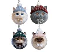 4CPS Cat Lovers collectible figurine pendant, Christmas Tree Cat Ornament Decorations, 2D Acrylic Cute kiteen Hanging Decorations for Tree, gift for Pet Lovers,Holiday Home Kitchen Window Party Decor