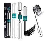 4D Mascara de Pestañas negra, 2 en 1 Mascara de Pestañas Waterproof con Fibras de Seda, Diseño de Cabezal de Cepillo Doble, Máscara de Larga Duración para Definición y Volumen no Blooming