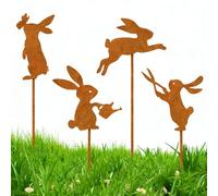 4er Oster Hase Gartenstecker Deko Rost,Deko Hasen Gartenstecker rost,Gartendeko Rost Hasen,Osterdeko für draußen Gartenstecker,Blumenstecker Hase Osterschmuck für Terrasse Balkon Blumentopf Bauernhof