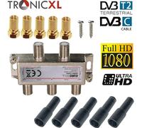 4fach Distribuidor+Intemperie+Conector F Satélite Divisor Cable TV HD 3D 4K