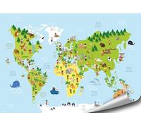 4FINO Mapa del mundo infantil - Póster, etiquetado en 4 idiomas (inglés, español, francés, alemán) - Decoración infantil - Póster educativo del mundo (4 lenguas, 70 cm x 50 cm)