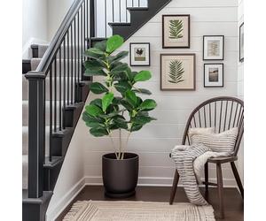 4ft Artificial Fiddle Leaf Fig Tree - Realistic Faux Ficus Lyrata Plant with Cement Base - Low Maintenance Greenery for Indoor/Outdoor Home, Office, Living Room Decor - Housewarming Gift - Size: 4ft