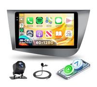 4G+128G Radio Coche Android para Seat León MK2 2005-2012 Rimoody 9'' Pantalla IN-Cell con Carplay Android Auto Inalámbrico Navegación GPS Mirror Link Bluetooth WiFi/FM/RDS/EQ/SWC Cámara Trasera