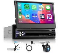 4G+64G Android Radio de Coche 1 DIN con 7 Pulgadas Pantalla Retráctil con Inalámbrico Carplay Android Auto Mirror Link GPS Navi Bluetooth WiFi/FM/RDS/EQ/DSP/USB Controles del Volante Cámara Trasera