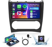 4G 64G Podofo 9" Radio de Coche Bluetooth para Mercedes Benz Clase C/GLK W203 W209 C180 C200 C203 C209 A209 2004-2011 Carplay Android Auto,WiFi GPS Navi HiFi/RDS/FM,DSP,1280 * 720,cámara AHD