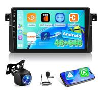 4G+64G Radio Android para BMW E46 1999-2005 con CarPlay & Android Auto, DSP, 32EQ, 9 Pulgadas Autoradio con Pantalla, WiFi, GPS, Bluetooth, Control Volante + Cámara Marcha Atrás, Micrófono