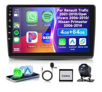 4G 64G VECHTEL 9" Radio paraRenault Trafic 2001-2010/Opel Vivaro 2006-2010/Nissan Primastar 2006-2014 Carplay Android Auto,EQ,Bluetooth WiFi GPS,RDS/FM cámara de visión Trasera AHD