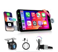 4G+64G Wireless Carplay Android Radio Coche 1 Din con Support para Téléphone Móvil para Coche 9 Pulgadas Pantalla Táctil Ajustable WIFI con Enlace Espejo GPS Bluetooth WIFI FM/AM/RDS/EQ Cámara Trasera