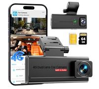 4G LTE Dashcam Coche con SIM, Camara Coche Vigilancia Antivandalismo Frontal y Interior, Modo Parking 24/7, Vista en Directo vía App & Audio Bidireccional, Alertas IA Movimiento & GPS, SD/Cloud
