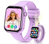 4G Reloj Inteligente Niña, IP68 Impermeable Smartwatch Niñas con GPS y Llamadas, Doble Cámara, Videollamada, Chat de Voz, SOS, Modo Escuela, Linterna, Podómetro Reloj Inteligente Niñas y Niños Púrpura