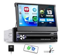 [4GB+64G] SIXWIN 1 DIN Android 13 Radio Coche con Carplay&Android Auto&Mirror Link,7 Pulgadas Pantalla táctil Retráctil Manual con WiFi/Navegador GPS/Bluetooth 5.0/FM/RDS/32EQ/USB