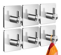4happy 6 Piezas Ganchos Adhesivos para Pared, ganchos adhesivos inoxidables, colgador toallas sin taladro, colgadores resistentes perchas adhesivas fuertes, Plateado