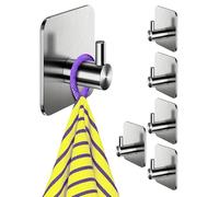 4happy Ganchos para pared auto-adhesivo, 6 piezas Acero Inoxidable colgador toalla baño, colgadores adhesivos resistentes, Plateado