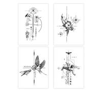 4hojas Pegatinas Geométricas Para Tatuajes Temporales, Resistentes Al Agua Y De Larga Duración, Con Líneas Que Recuerdan A Ángeles Caídos, Para Brazos Y Manos Con Un Toque Retro.