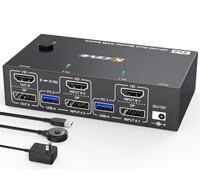 4K@144Hz HDMI+Displayport KVM Switch 2 PC 2 Monitor 8K@60Hz, MLEEDA USB 3.0 Dual Monitor KVM Switch con 4 puertos USB 3.0 para impresora de teclado y ratón,fuente de alimentación de 12V y cable USB