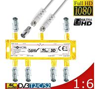 4K 6fach Distribuidor de Antena 3D / HD IEC TV 6-fach Satélite Divisor DVBT2