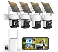 4K cámara de vigilancia WiFi Exterior sin Hilos,4 CAM-Kit con estación de hogar/Almacenamiento Local 32G/cámara Solar,Audio bidireccional,Monitoreo automático,Seguridad en casa PTZ a 360 °,8MP HD