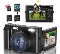 4K Cámara Digital 32G Tarjeta 48MP Cámara de Fotos con Cargador y Lente UV Selfie Cámara 3" 180° Flip Pantalla Flash Cámara Retro Portátil 16X Zoom Digital Cámara Digital Compacta para Principiante
