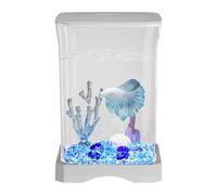 4K HD Betta Aquarium Tank with LED Light, Adorable Small Fish Bowl Desk Aquarium Starter Kit for Home Offices Kitchen Apartment Study Room Decoration, 4.65x4.65x6.97 Inches