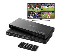 4k HDMI Multiviewer Switch 4x1 with Pip, PORTTA Quad Multi Viewer Seamless Interruptor 4 in 1 out con Toslink, 3.5mm Audio Output Soporte 4K 30Hz, 6 Viewing Modes, Downscaler, Compatible con PS4 Xbox