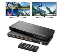 4K HDMI Multiviewer Switch 4x2 con Pip, PORTTA Quad Multi Viewer Seamless Conmutador 4 in 2 out con Toslink, 3.5mm Audio Output Compatible con 4K 30Hz, 6 Viewing Modes, Downscaler para PS4/PC/DVD