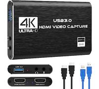 4K HDMI Video Capture Card, USB 3.0 1080P 60FPS, Nintendo Switch Capture Card para Streaming, Gaming y Broadcasting, Funciona con Xbox Series X/S, Xbox One X/S, PS4, PS5, OBS, cámara, PC