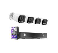 4K Kit Cámaras de Vigilancia PoE, 4X 8MP Cámaras IP Exterior Visión Nocturna a Color, 8CH NVR 2TB HDD Grabación 24/7, Detección Persona/Vehículo, Audio Bidireccional, IP66
