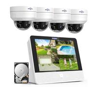 【4K + POE PTZ】Hiseeu 4K Kit de videovigilancia exterior con cúpula, 30 m visión nocturna por infrarrojos, seguimiento automático, detección de hombre, 12 pulgadas, monitor 8 CH NVR 3 TB HDD con 4 x 8